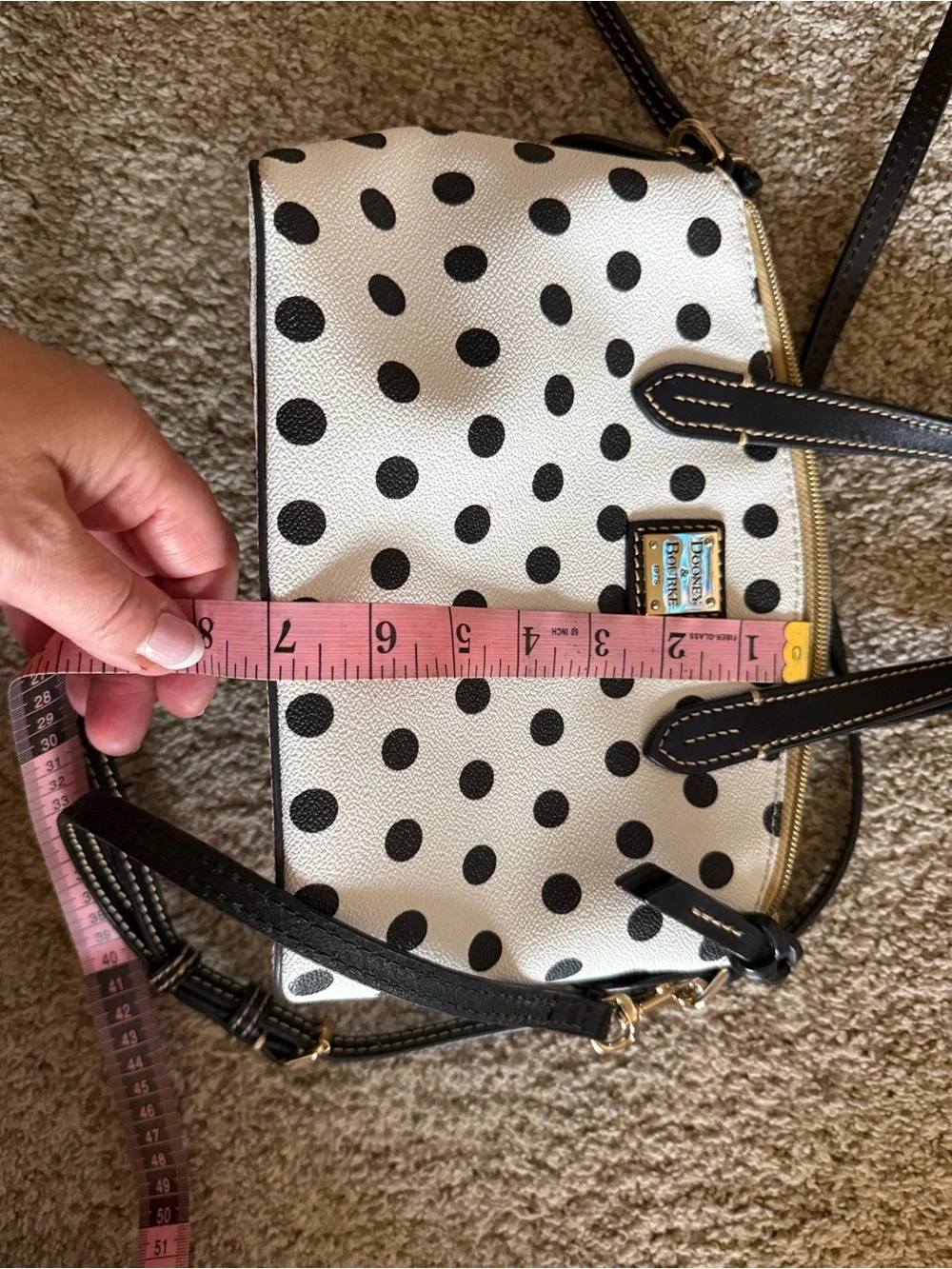 Dooney & Bourke White Polka Dot Satchel with Black Trim